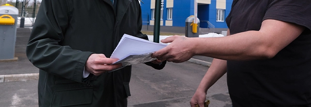Customs agent reviewing shipping documents